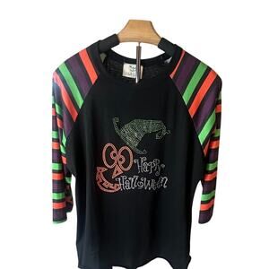 L&B Life Women's colorful striped long sleeve and rhinestone Halloween top sz Lg